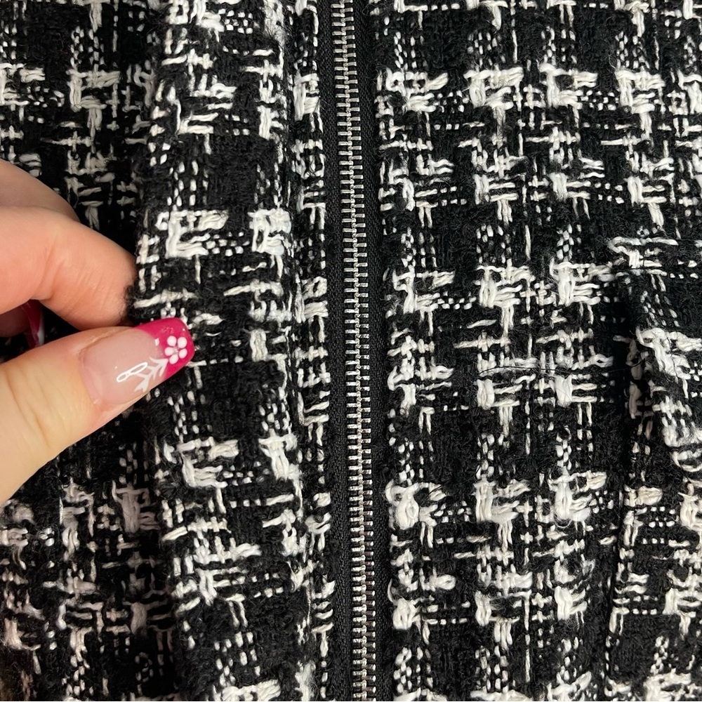 Rachel Zoe Houndstooth Zip-Up Jacket Black White - Picture 6 of 9